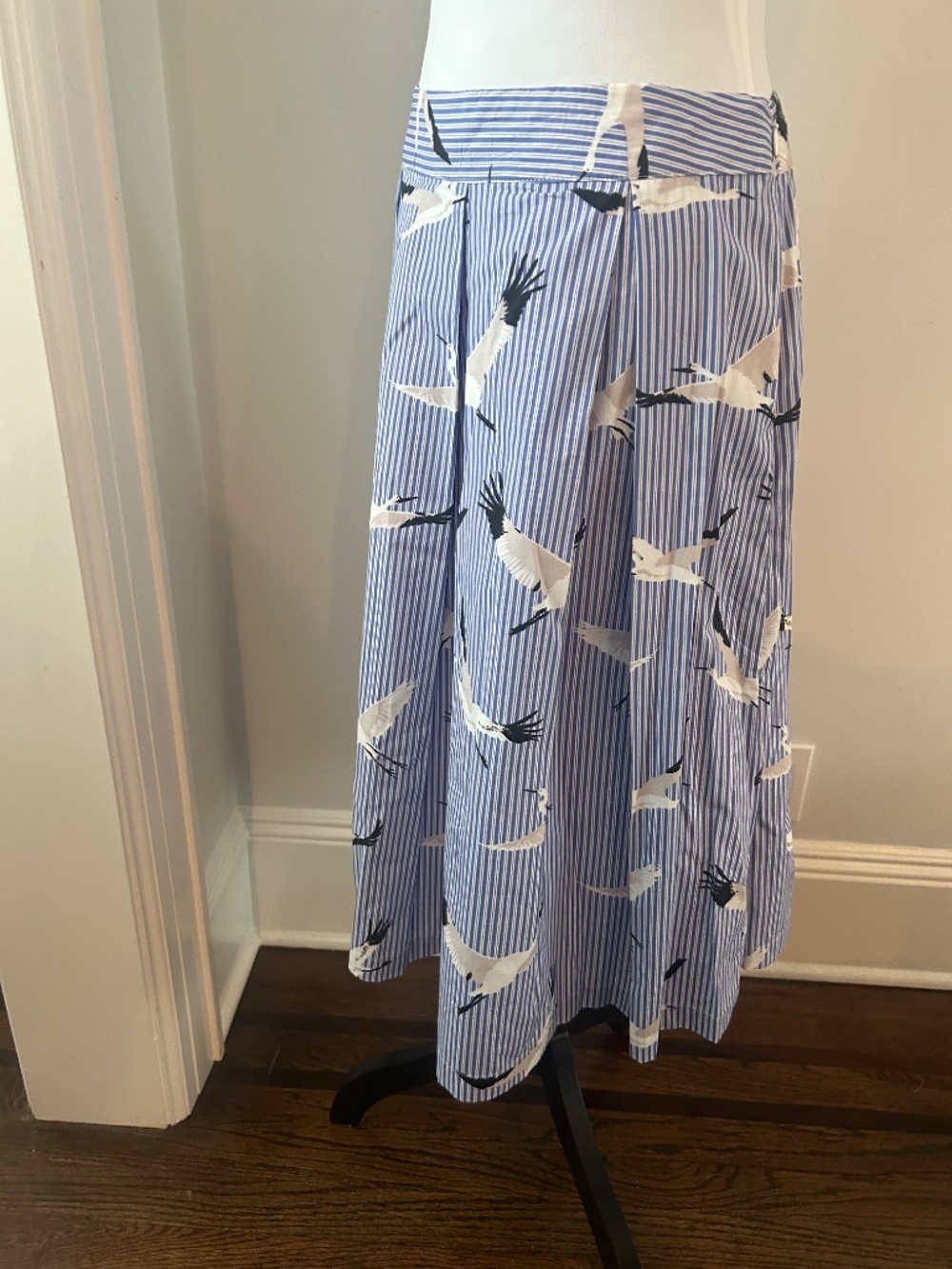 NWT stunning crane print pleated midi 100% cotton preppy skirt Who What Wear - Picture 2 of 6
